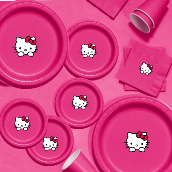 Kitty Party Supplies Set, Pink Paper Plates and Napkins, 45 Count - Picture 1 of 4